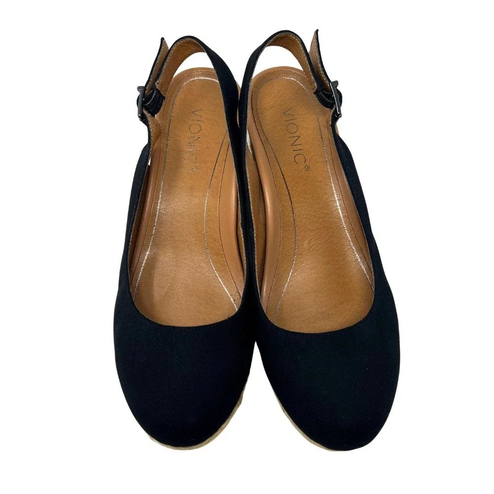 Vionic Coralina‎ Slingback Wedge Espadrilles Womens 10 Black Comfort Shoes